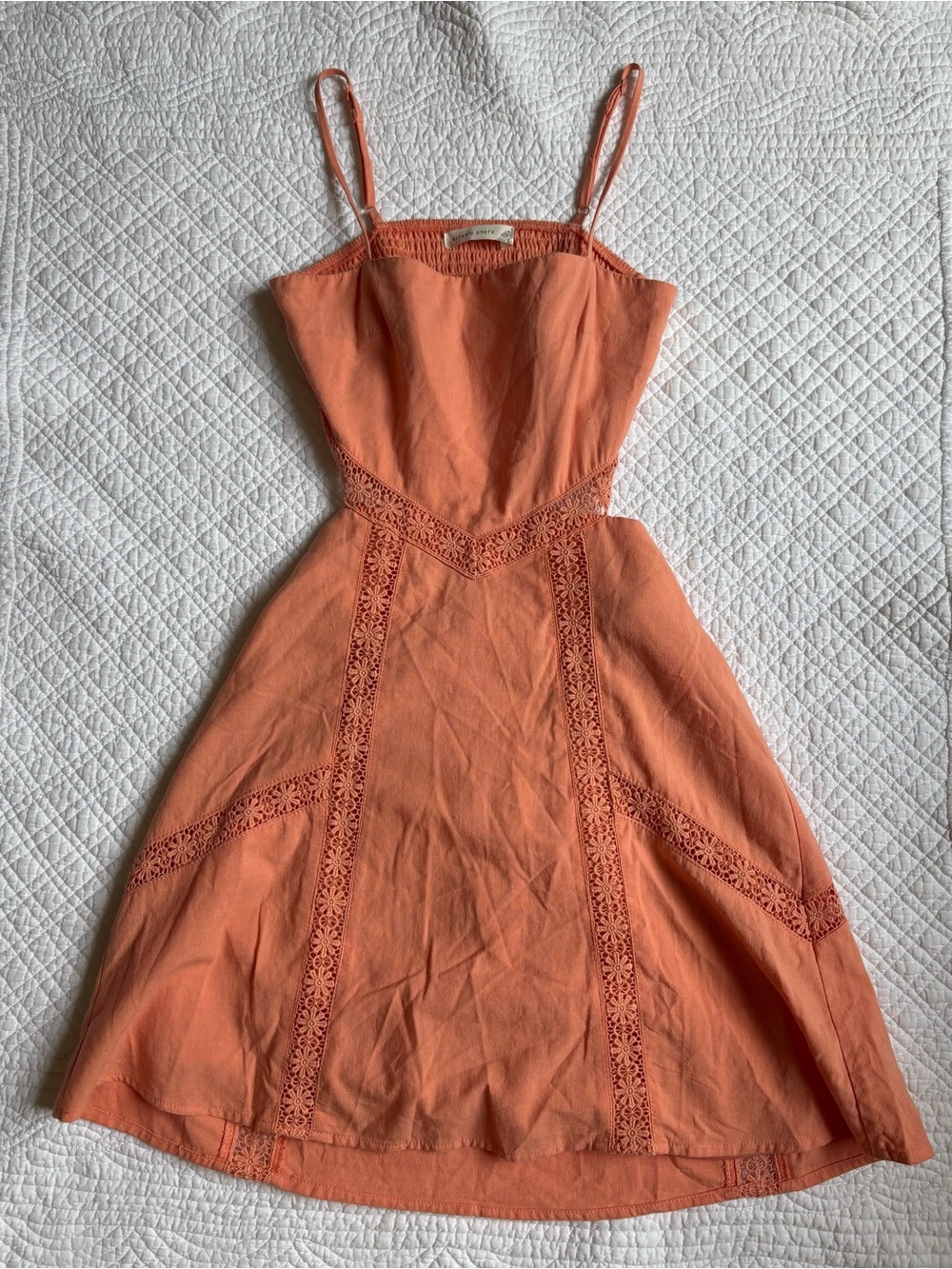 Altar'd State Coral Lace-Trim Midi Dress